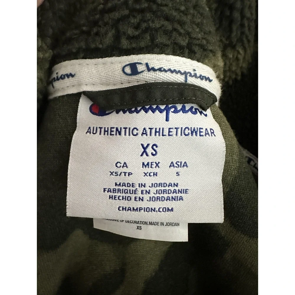 Champion Jacket Womens XS Green Camo Fleece Full‎ Zip Nylon Panels Warm Outdoor